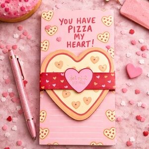 Heart-Shaped Pizza-Themed Notepad Set